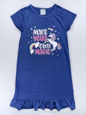 Sweet N Sassy Girls Nightgown Dress Blue Unicorn “Make Your Own Magic” Size 10
